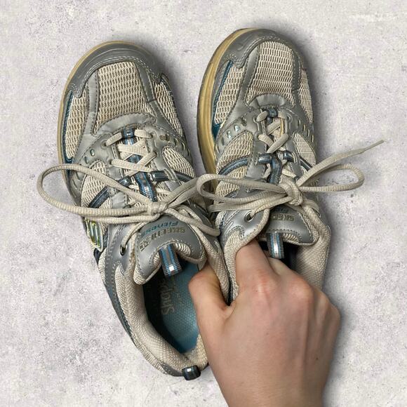 Vintage Y2K Skechers Shape up Walking Shoes Womens 7 Grey Metallic Blue - Picture 3 of 5